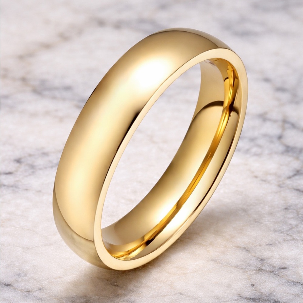 Gold Smooth Band Ring 4MM Plated Stainless Steel Minimalist Wedding Stackable